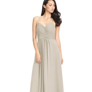 Azazie Haleigh floor length bridesmaid taupe dress